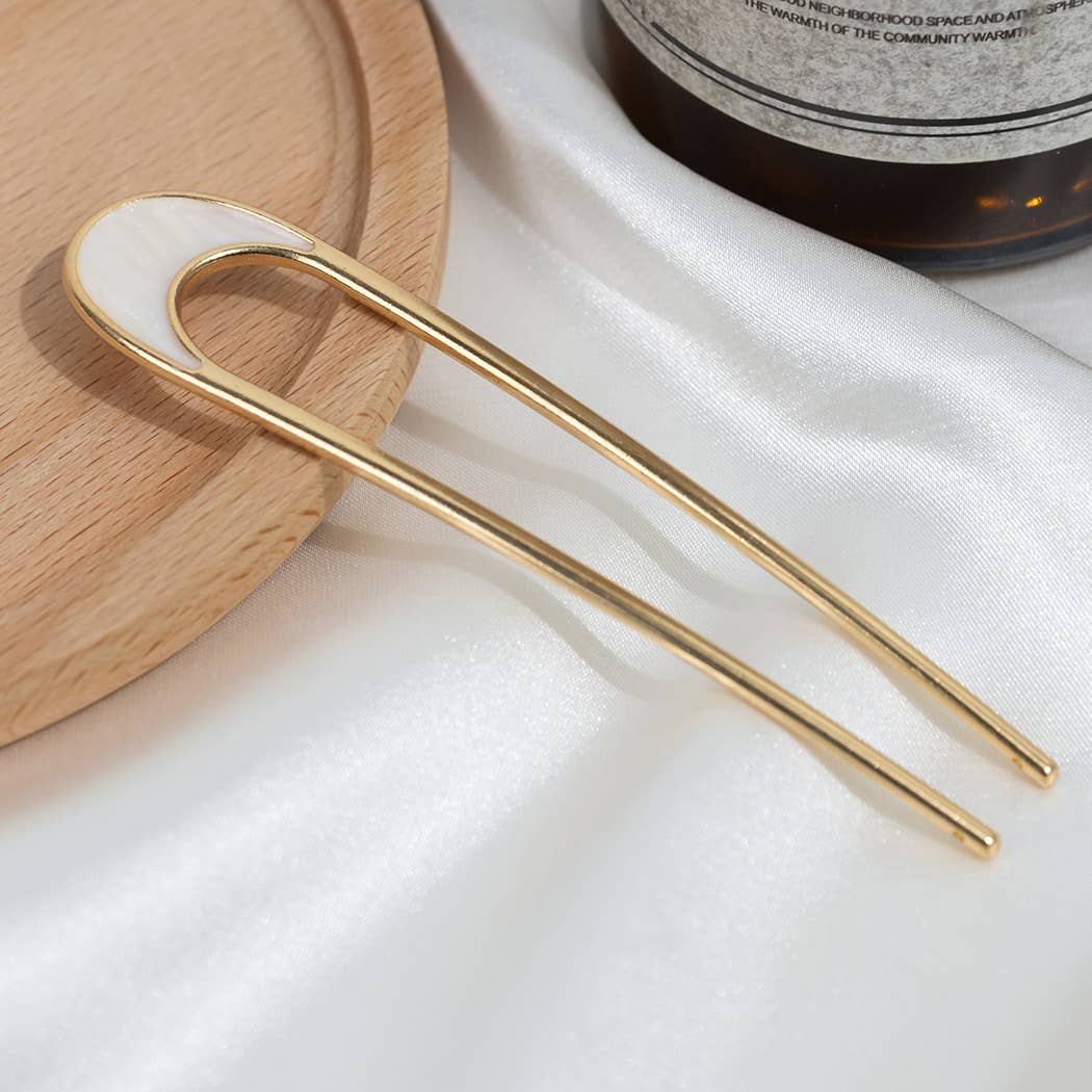 Shell U - Shaped Hairpin - Spiral Circle