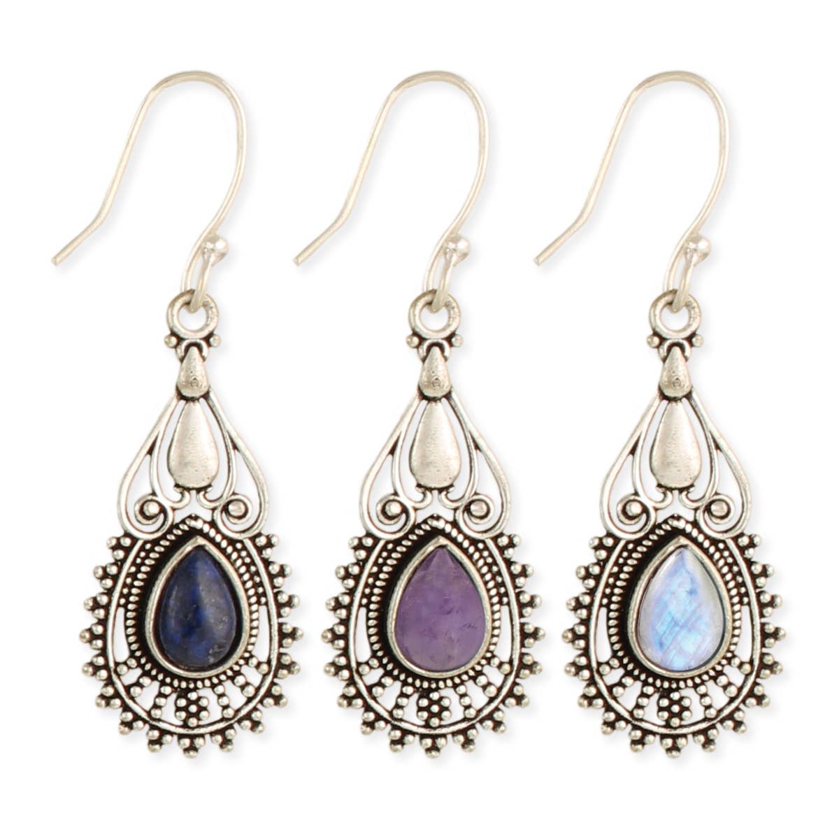 Silver Embellishments Stone Teardrop Earrings - Spiral Circle