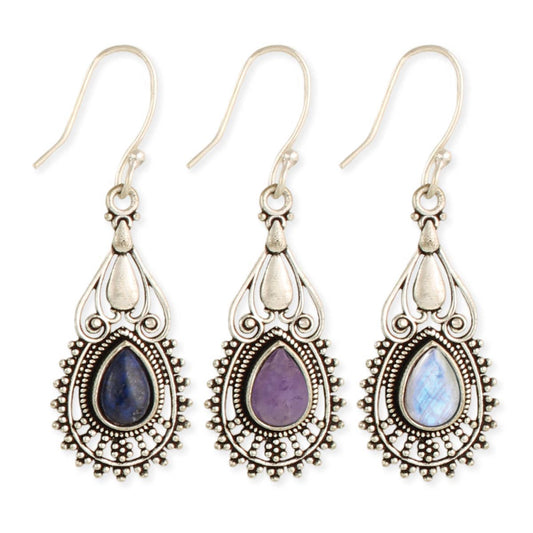 Silver Embellishments Stone Teardrop Earrings - Spiral Circle