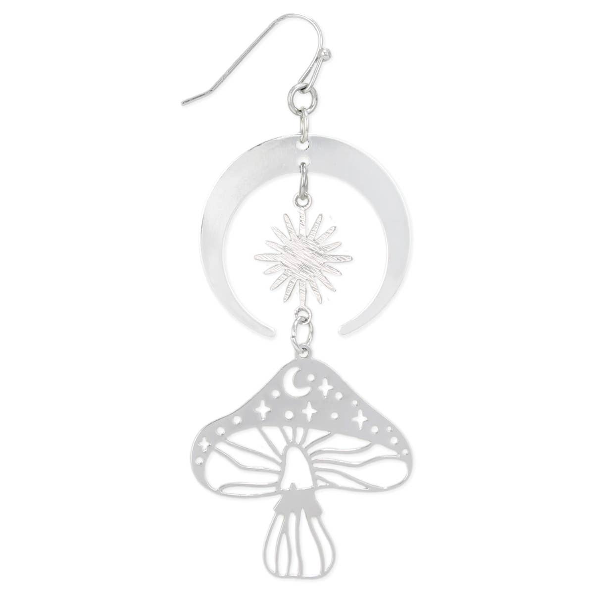 Silver Skies Mushroom Moon Earrings - Spiral Circle