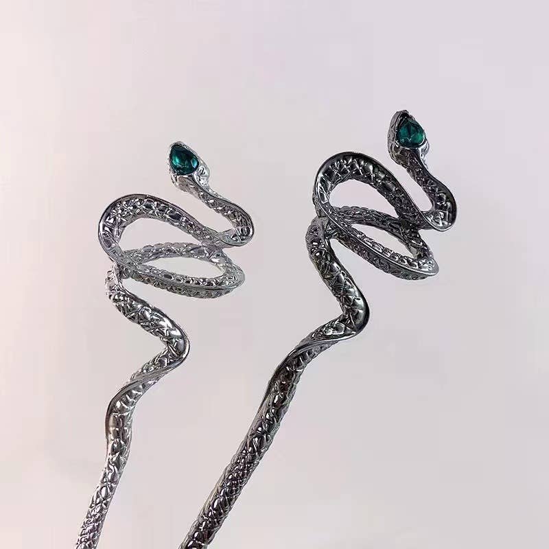 Silver Snake Hairpin - Spiral Circle