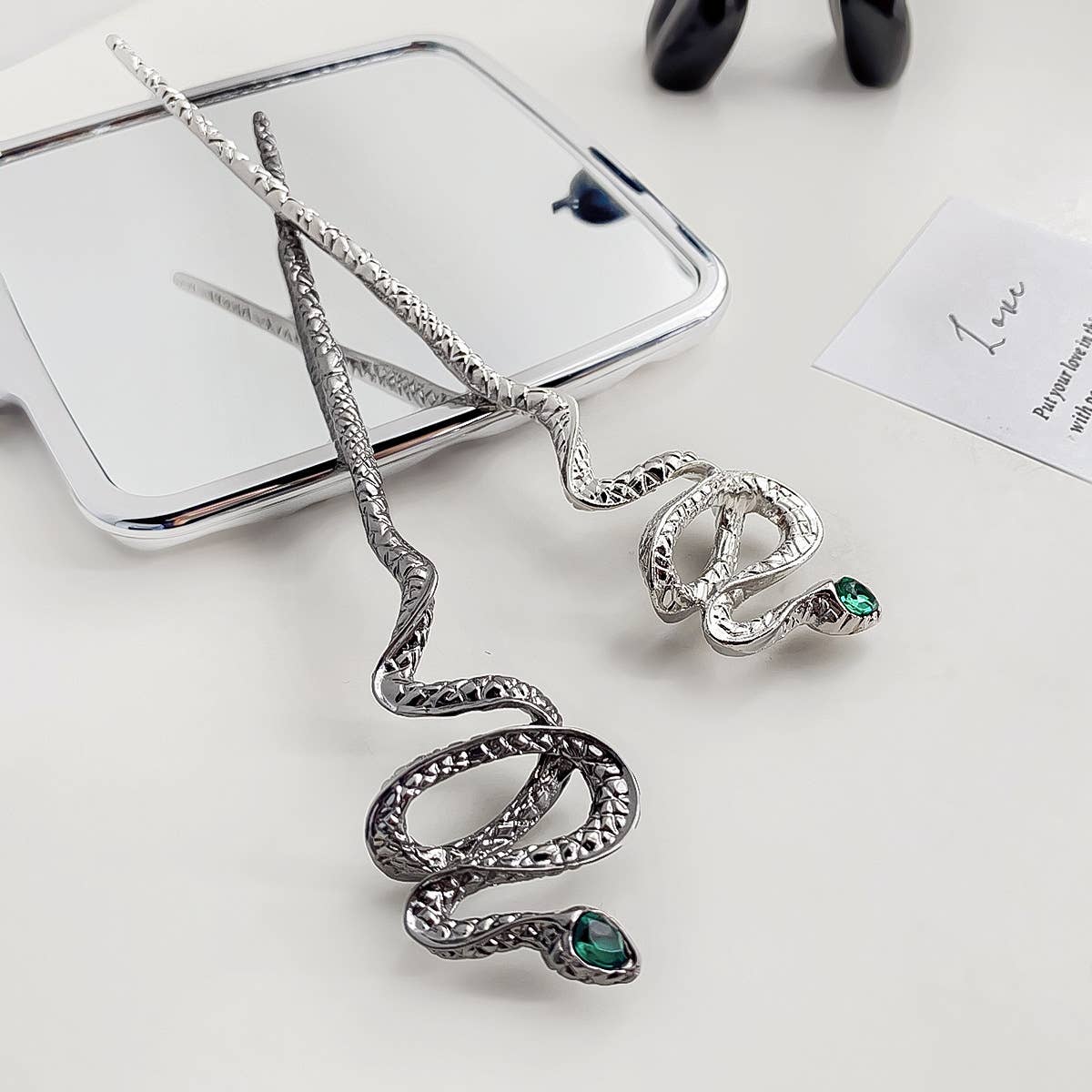 Silver Snake Hairpin - Spiral Circle