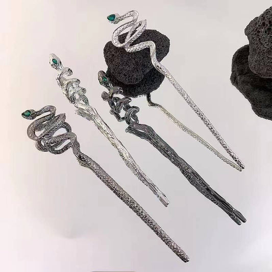 Silver Snake Hairpin - Spiral Circle