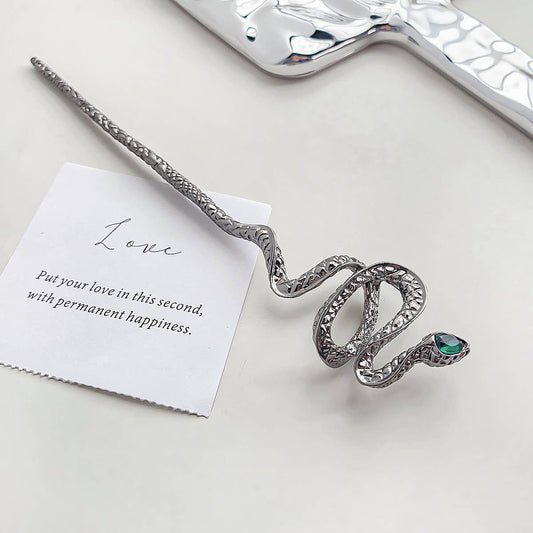 Silver Snake Hairpin - Spiral Circle