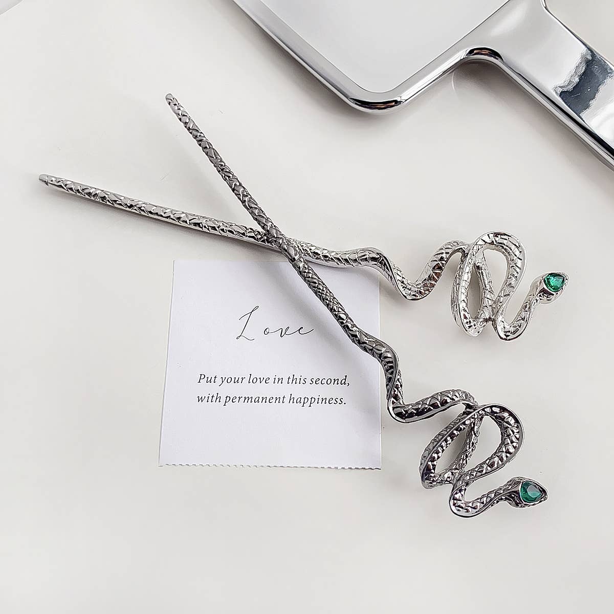 Silver Snake Hairpin - Spiral Circle