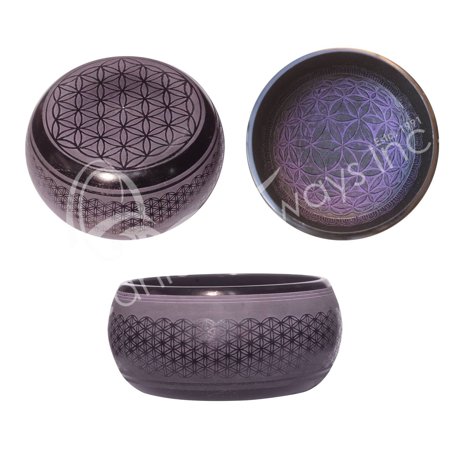 SINGING BOWL | ROUNDED PURPLE FLOWER OF LIFE 8" - Spiral Circle