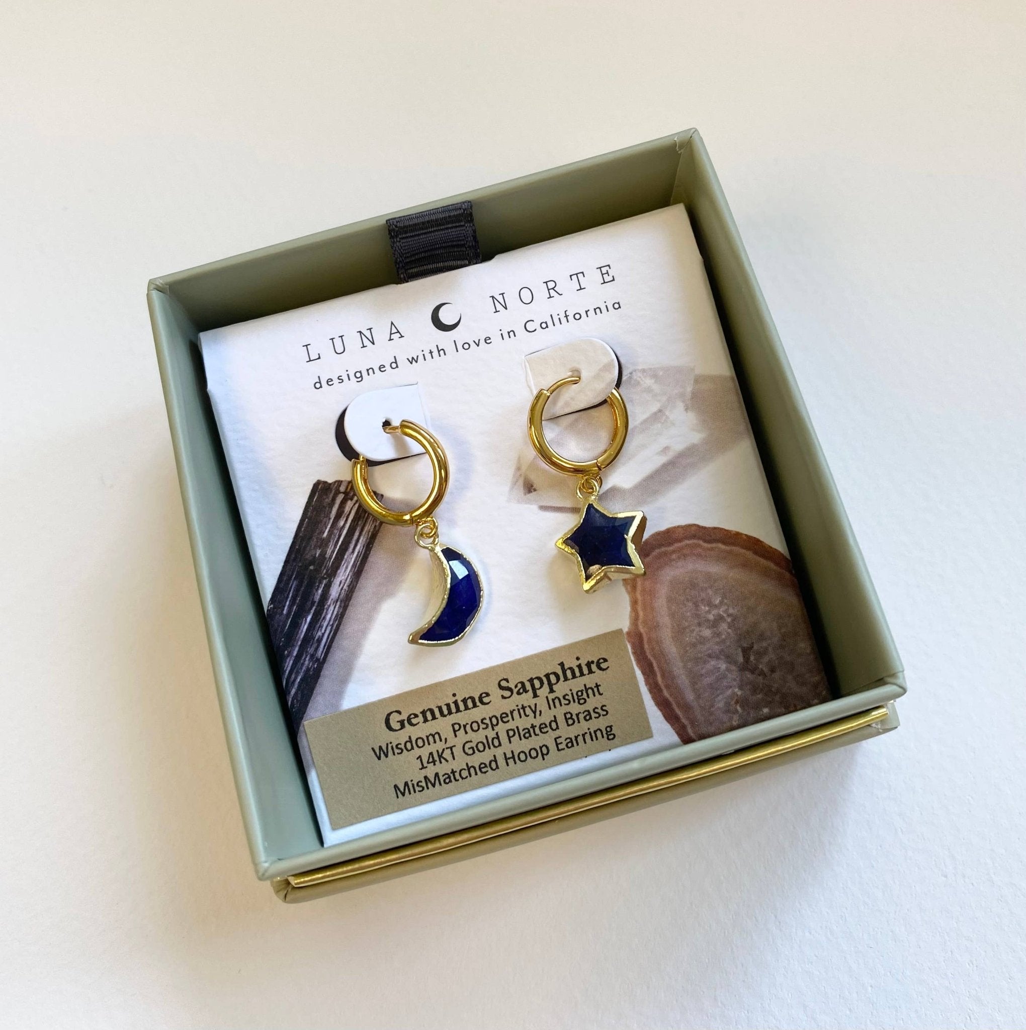 Sky Gazing Mismatched Hoop Earrings - Sapphire - Spiral Circle