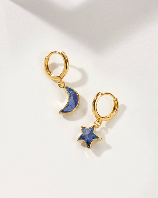 Sky Gazing Mismatched Hoop Earrings - Sapphire - Spiral Circle