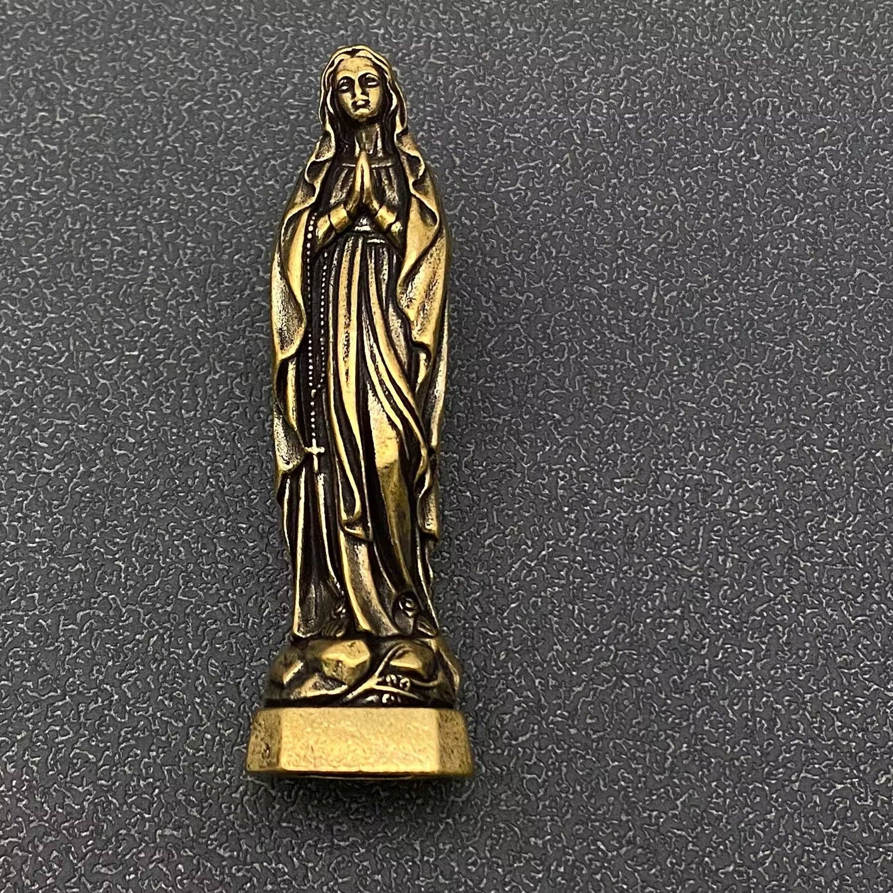 Small Brass Virgin Mary Statue Desktop Ornaments Decoration - Spiral Circle