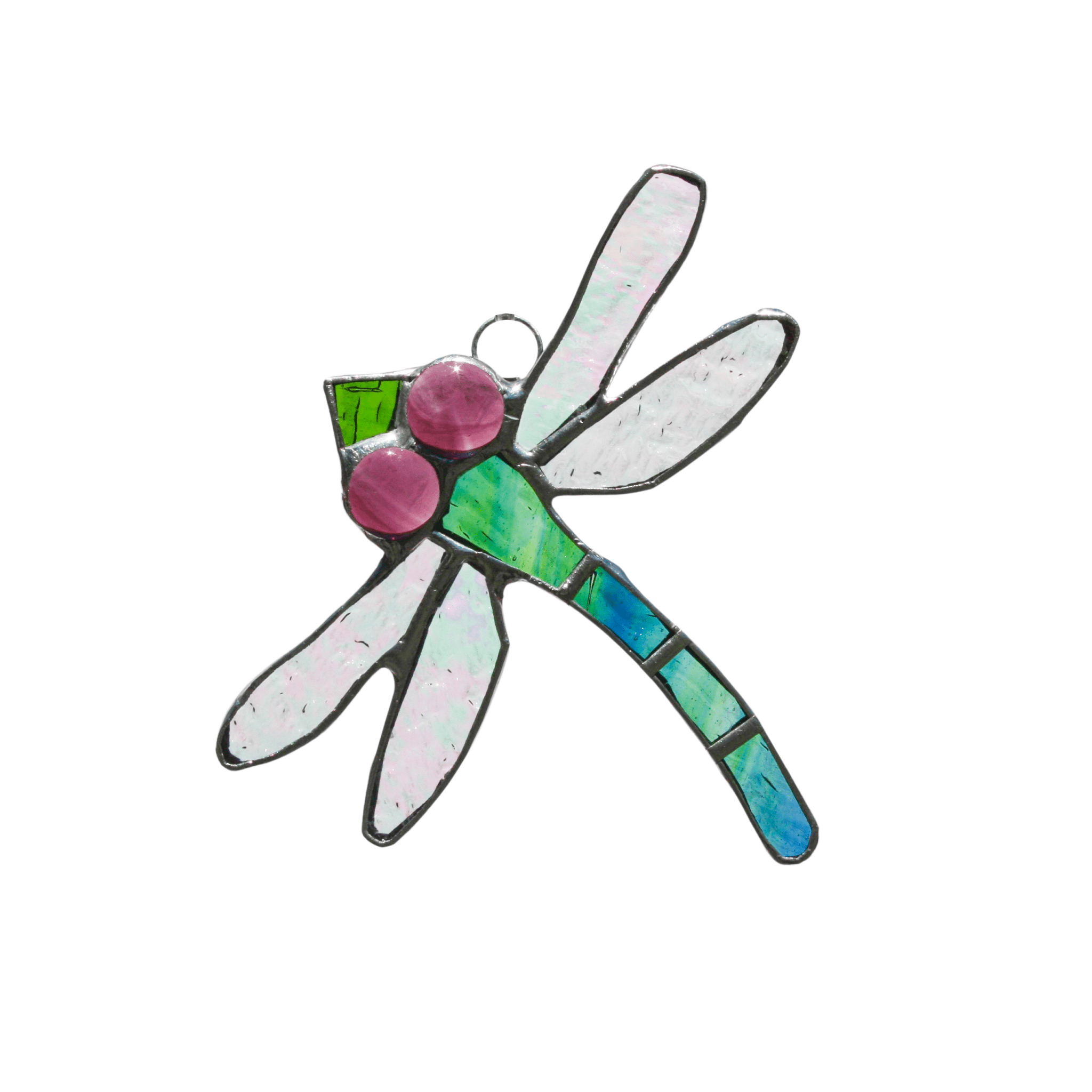 Small Dragonfly Stained Glass | 4" x 4" - Spiral Circle
