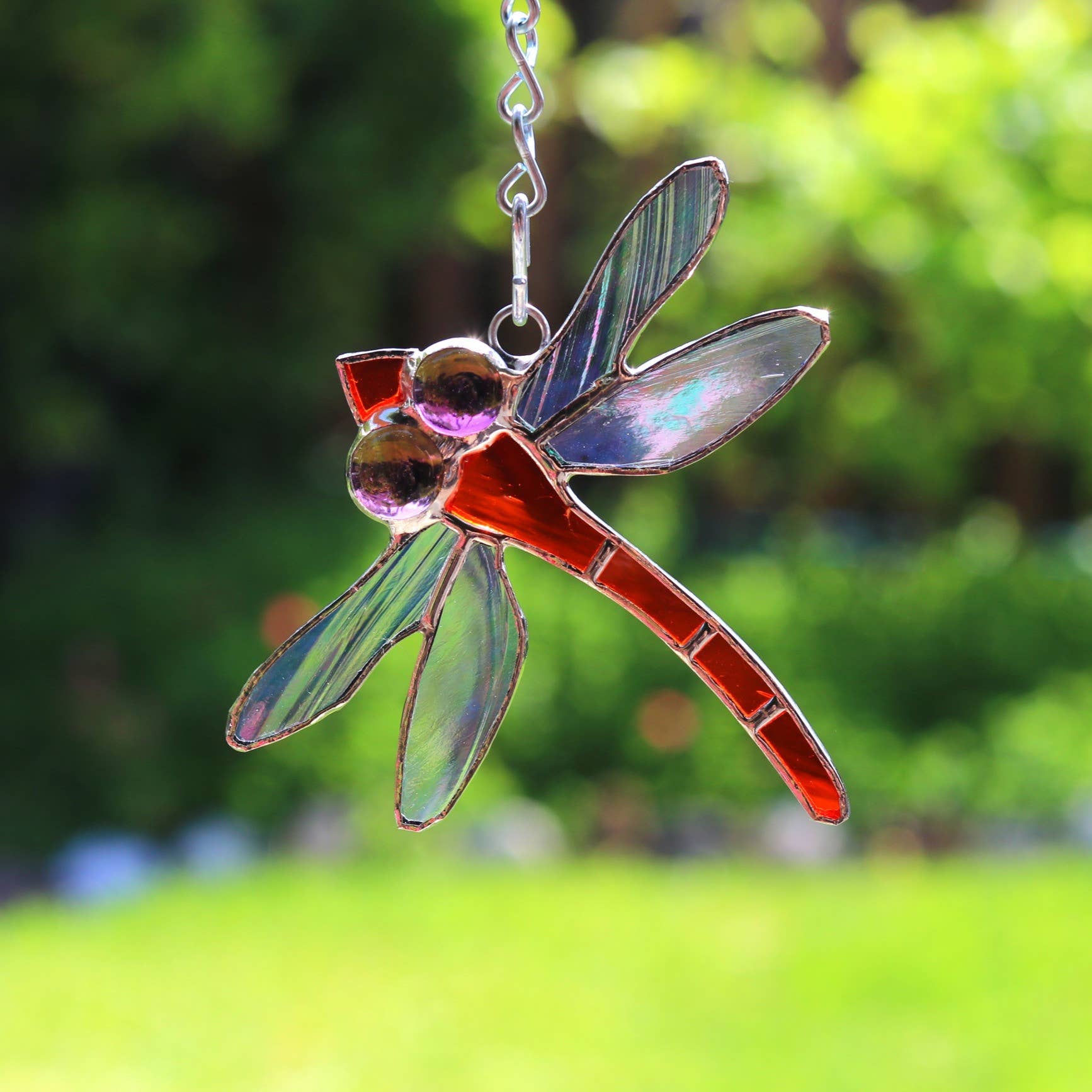 Small Dragonfly Stained Glass | 4" x 4" - Spiral Circle