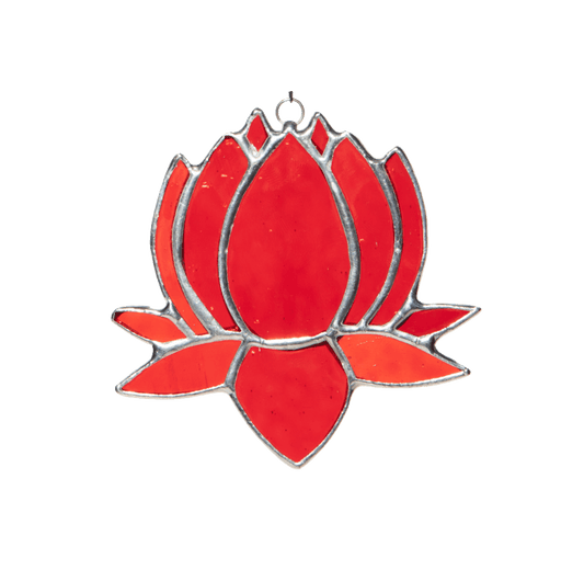 Small Lotus Stained Glass Suncatcher | 3" x 4" - Spiral Circle