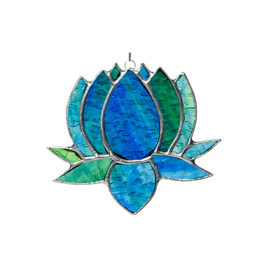 Small Lotus Stained Glass Suncatcher | 3" x 4" - Spiral Circle