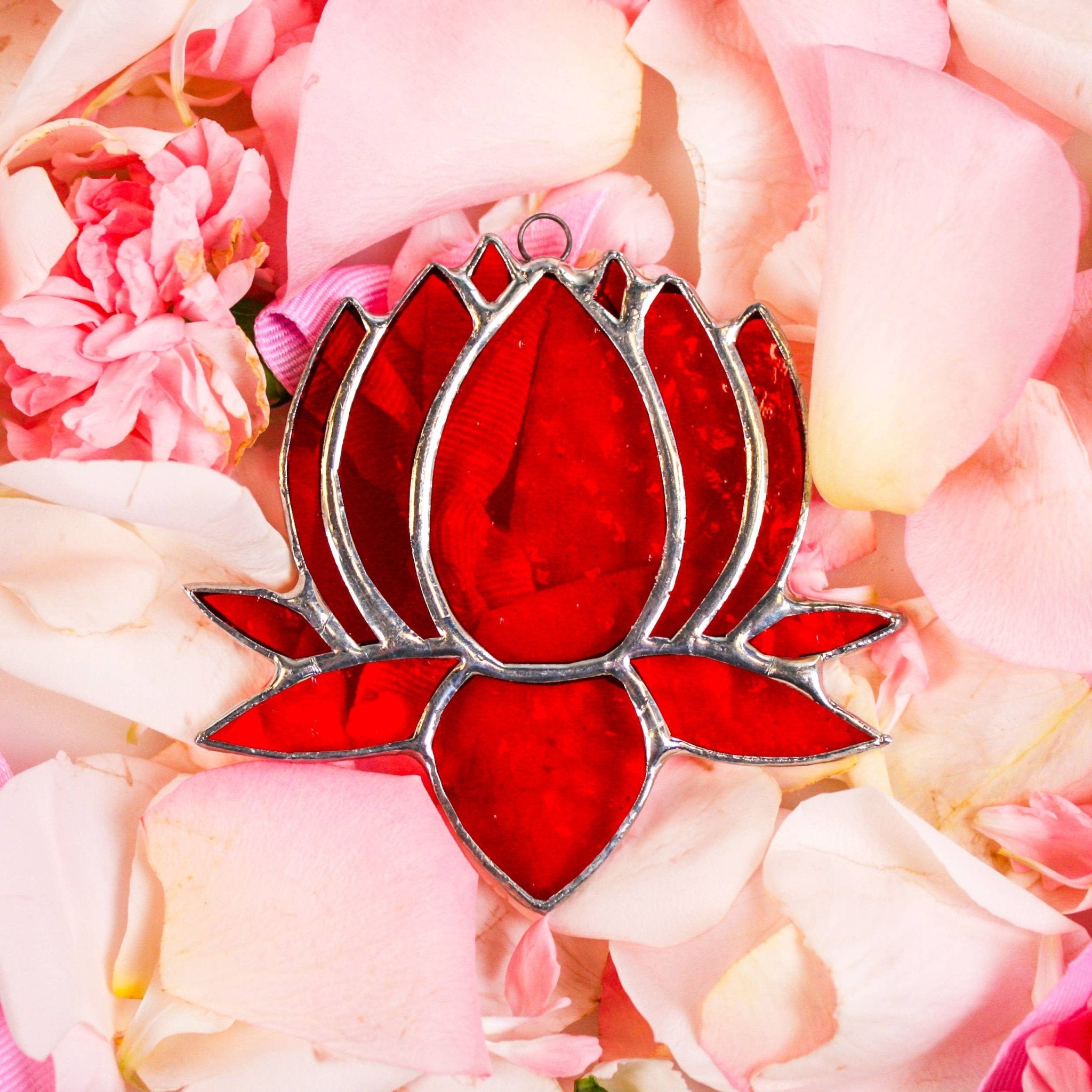Small Lotus Stained Glass Suncatcher | 3" x 4" - Spiral Circle