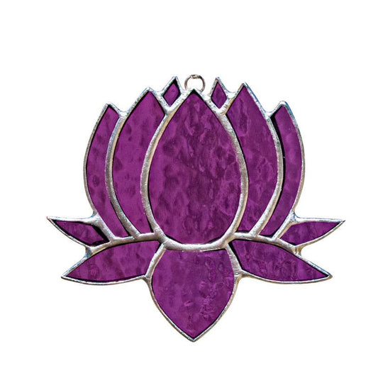 Small Lotus Stained Glass Suncatcher | 3" x 4" - Spiral Circle