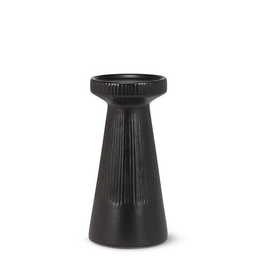 Small Ribbed Pillar Holder - Matte Black - 8"H - Spiral Circle