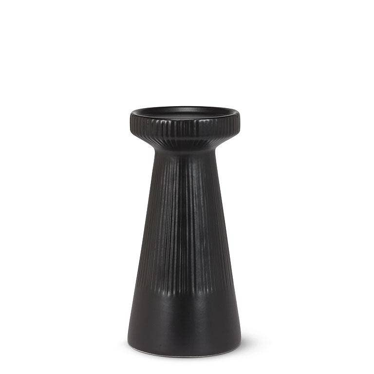 Small Ribbed Pillar Holder - Matte Black - 8