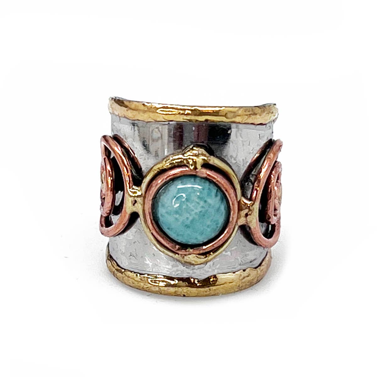 Small Stone Mixed Metal Cuff Rings - Spiral Circle