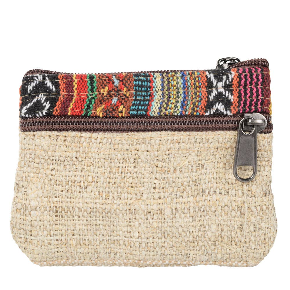 Small Zipper Hemp Coin Purse - Spiral Circle