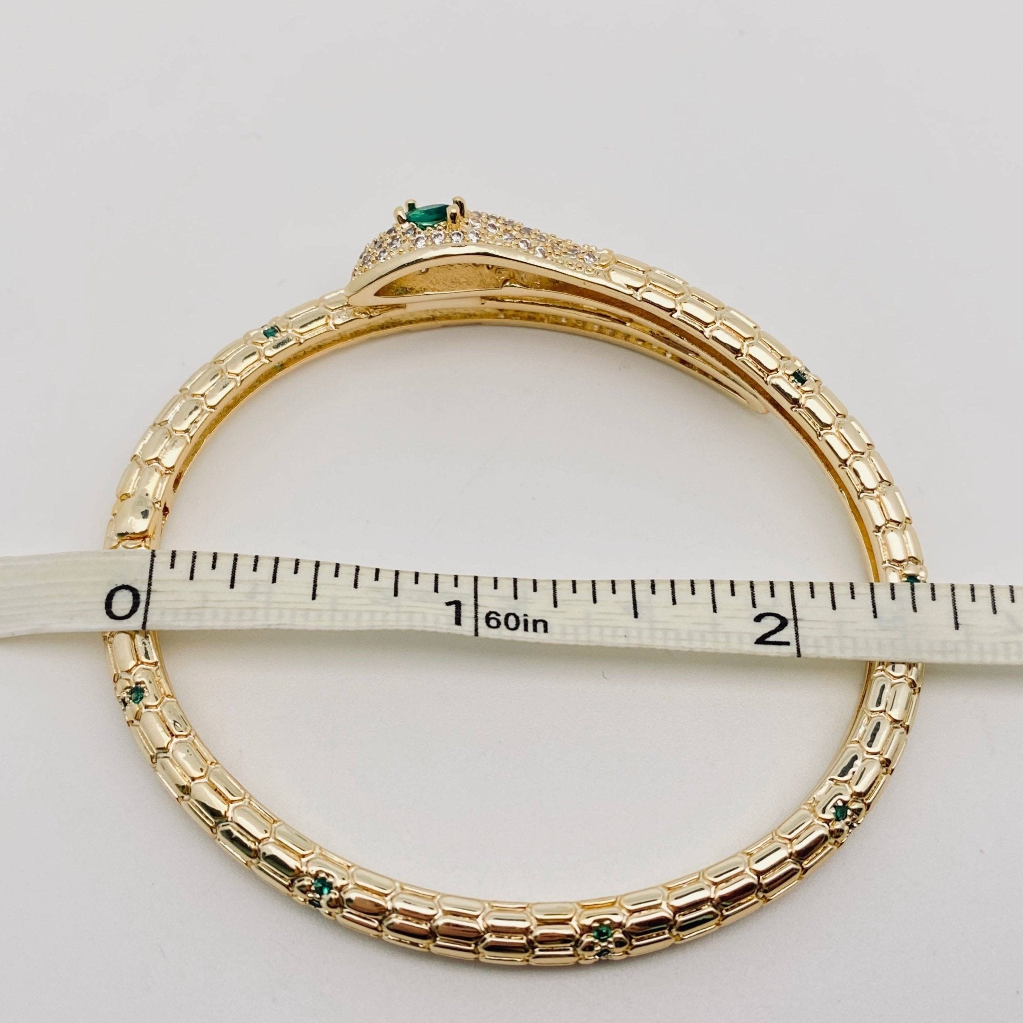 Snake Inlaid Cubic Zirconia Bangle Bracelet - Spiral Circle