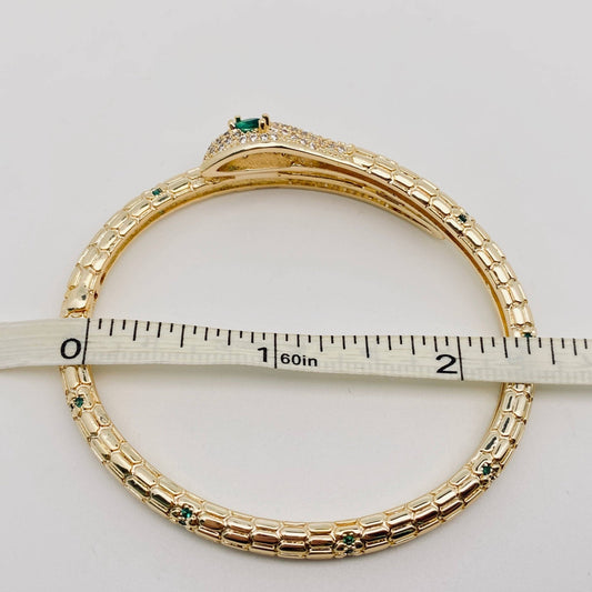 Snake Inlaid Cubic Zirconia Bangle Bracelet - Spiral Circle
