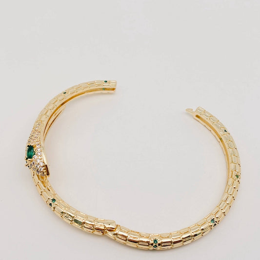 Snake Inlaid Cubic Zirconia Bangle Bracelet - Spiral Circle
