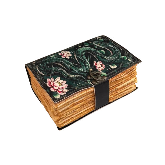 Snake Print Leather Journal Spellbook Book of Shadows Diary - Spiral Circle