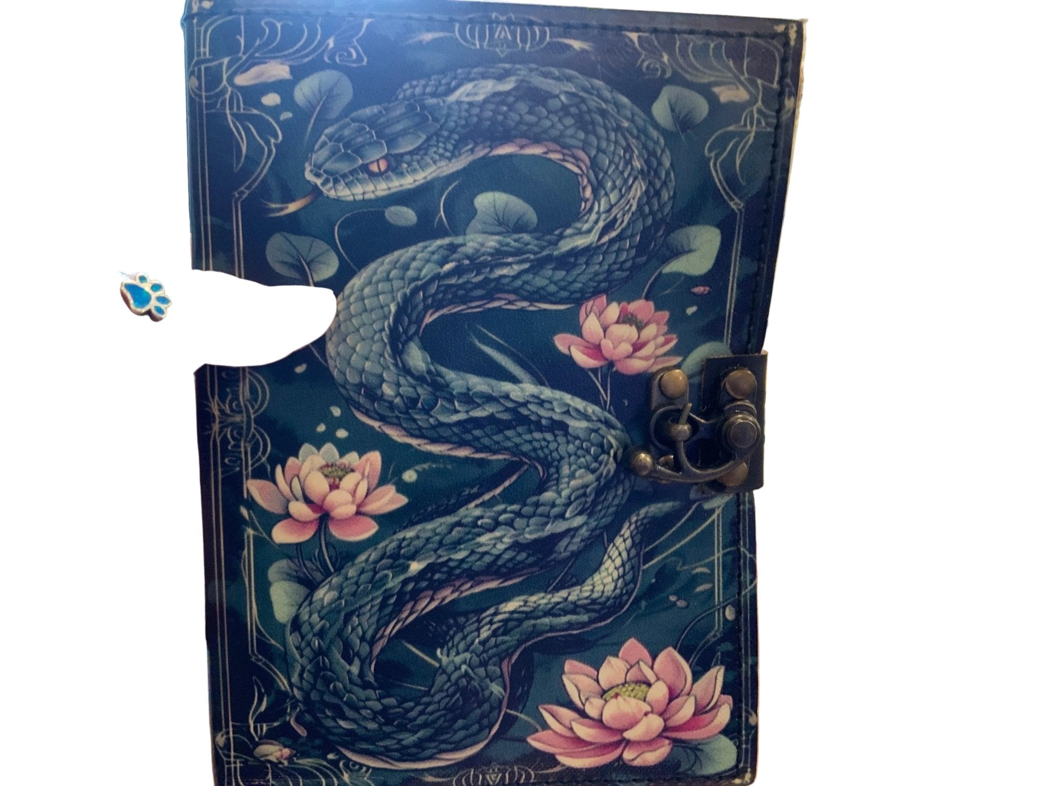 Snake Print Leather Journal Spellbook Book of Shadows Diary - Spiral Circle