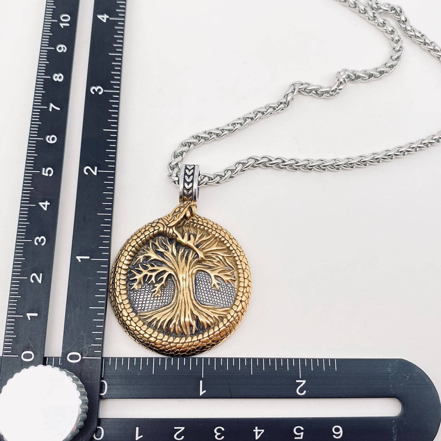 Snake Tree of Life Charm Pendant Necklace - Spiral Circle
