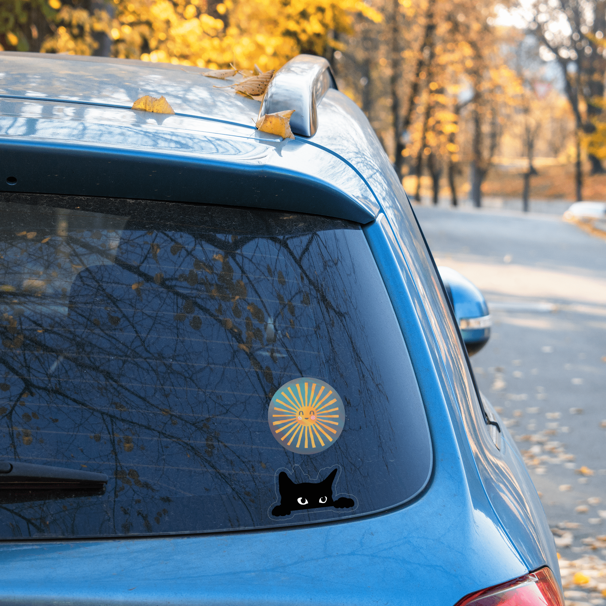 Sneaky Black Cat Sticker - Spiral Circle