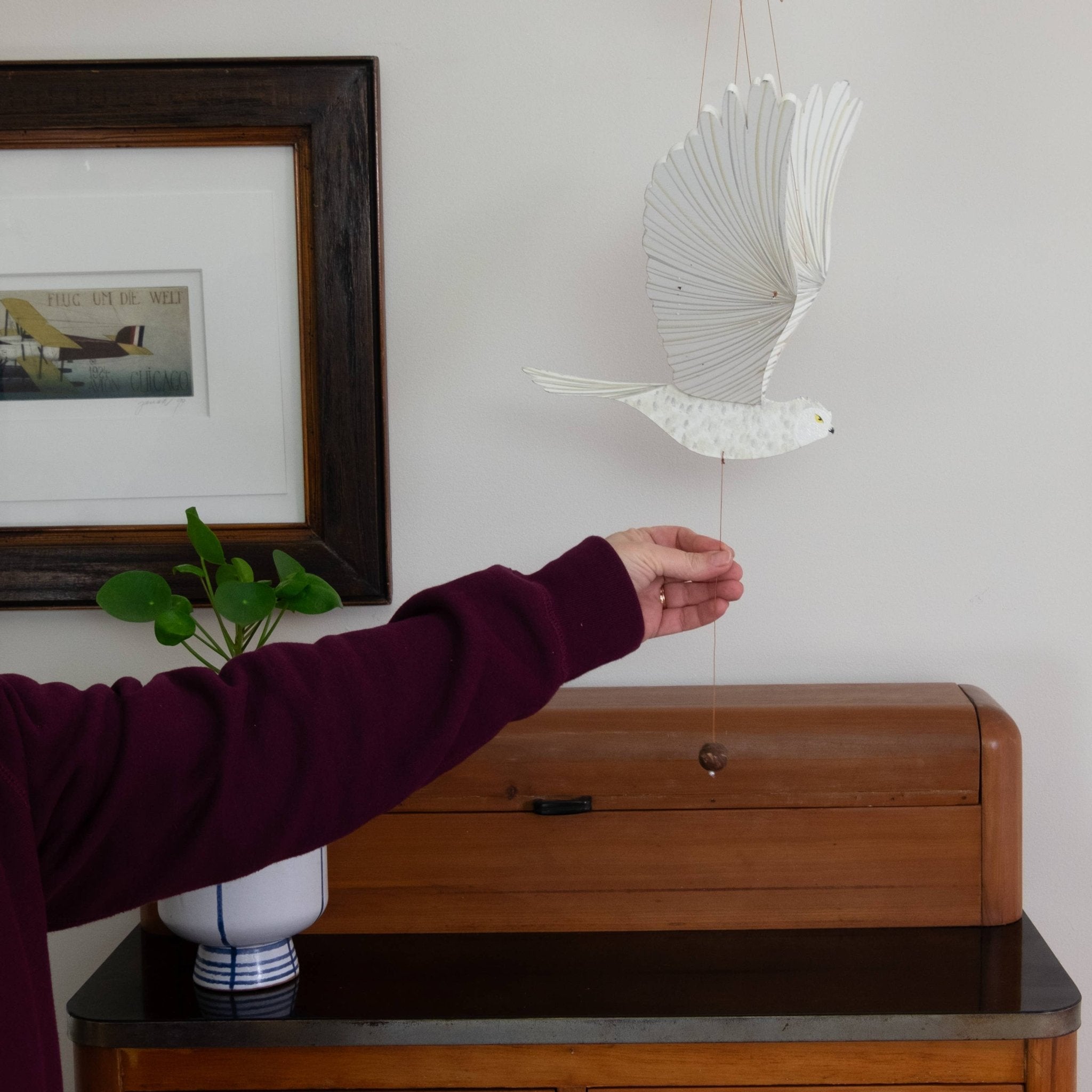 Snowy Owl BIrd Flying Mobile - Spiral Circle