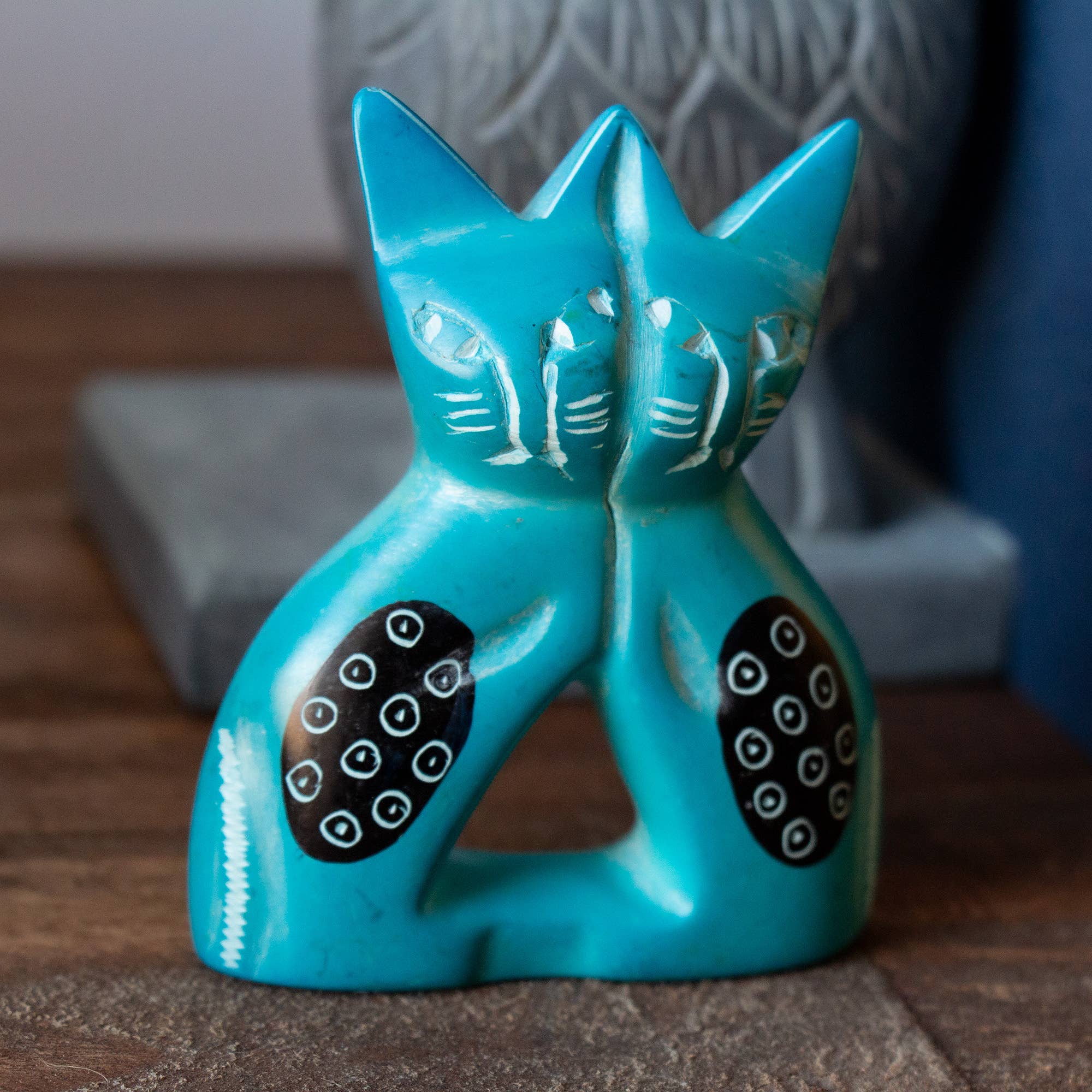 Soapstone Twin Cats - Spiral Circle