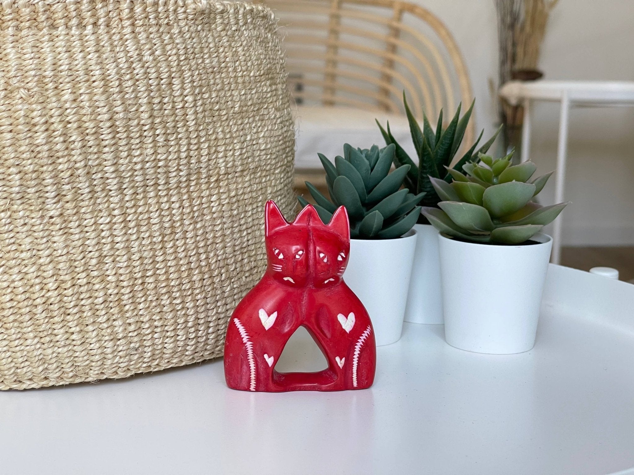 Soapstone Twin Cats - Spiral Circle