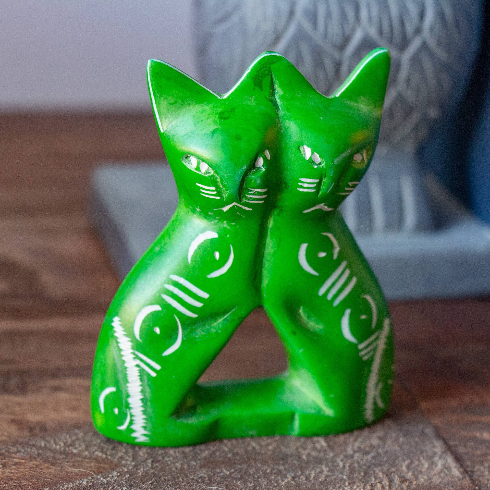 Soapstone Twin Cats - Spiral Circle
