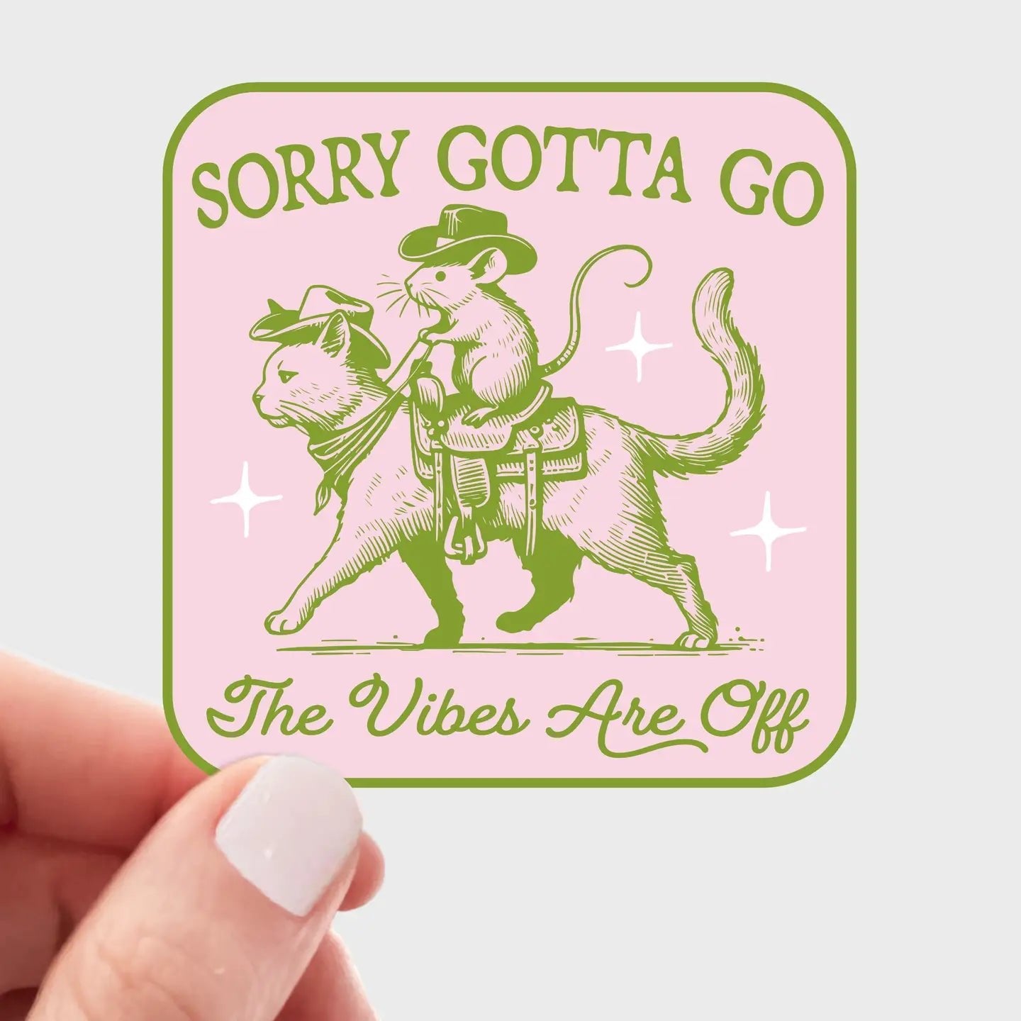 Sorry Gotta Go the Vibes Are Off Sticker | Mouse, Cat, West - Spiral Circle