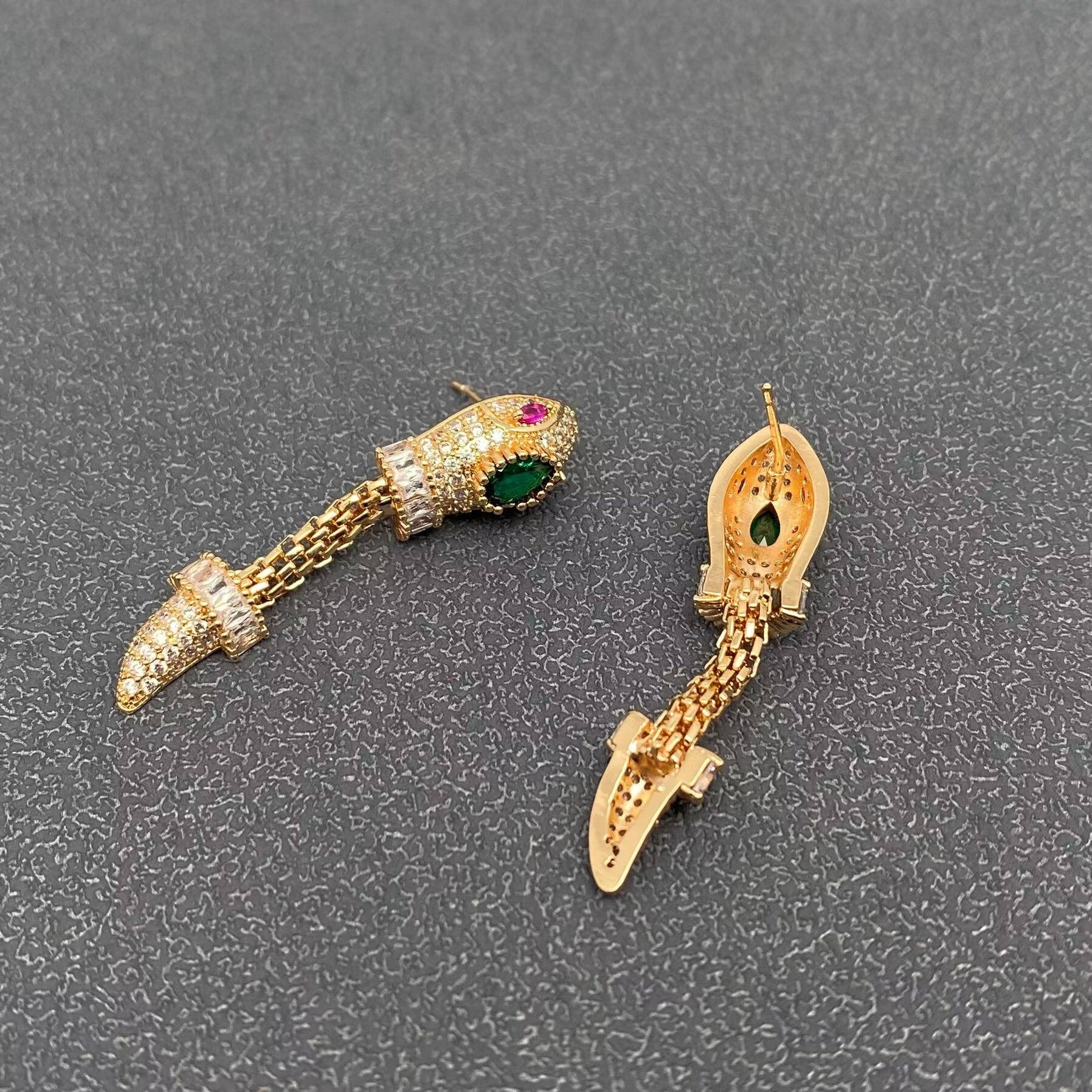 Sparkling Cubic Zirconia Snake Post Earrings - Spiral Circle