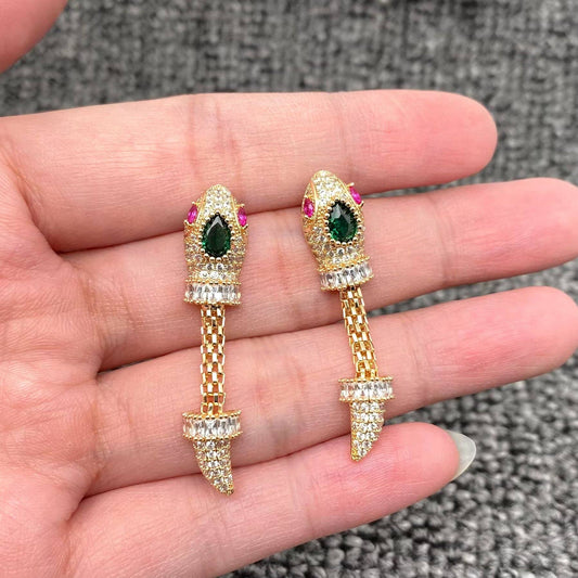 Sparkling Cubic Zirconia Snake Post Earrings - Spiral Circle