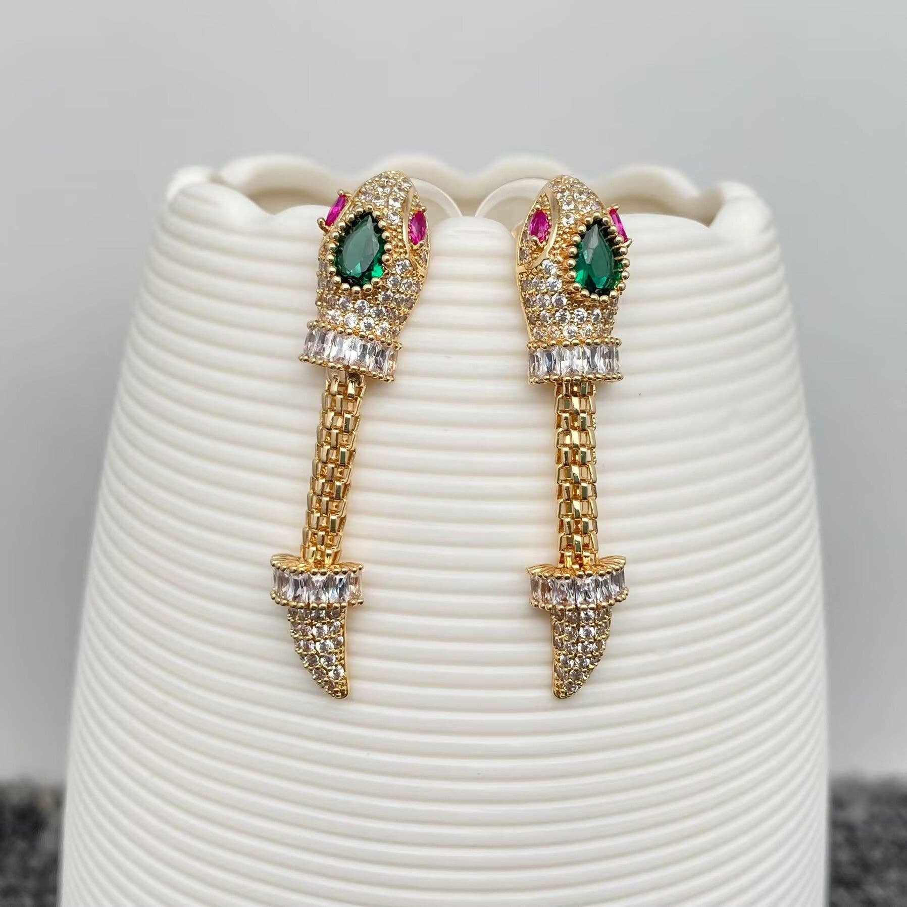 Sparkling Cubic Zirconia Snake Post Earrings - Spiral Circle