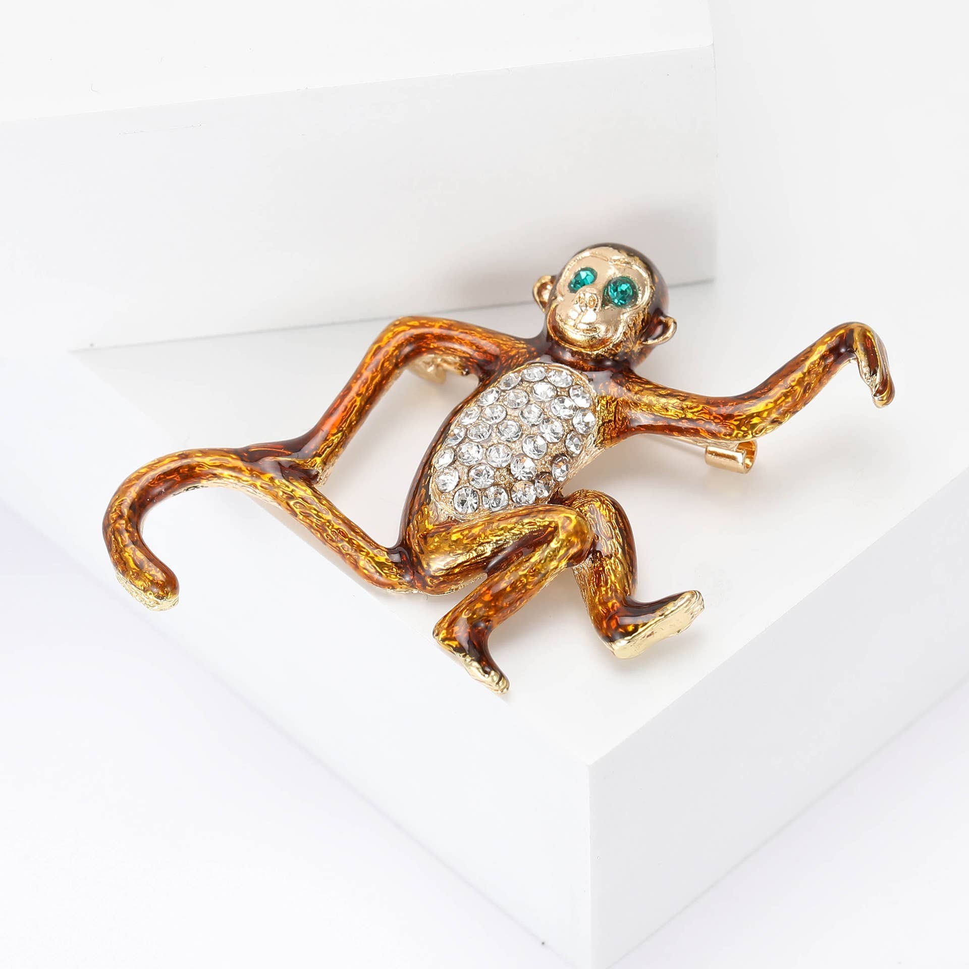 Sparkling Monkey Brooch - Spiral Circle