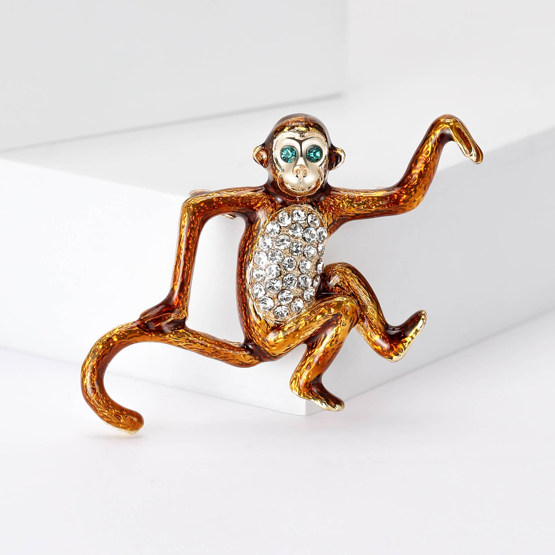 Sparkling Monkey Brooch - Spiral Circle