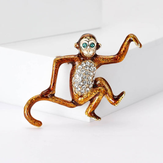 Sparkling Monkey Brooch - Spiral Circle