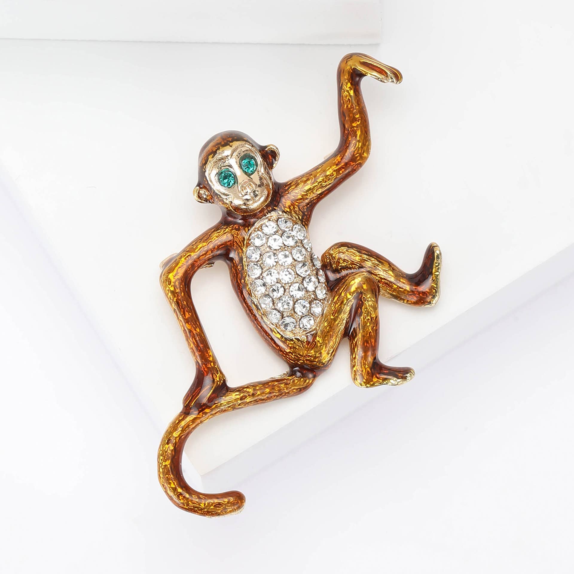 Sparkling Monkey Brooch - Spiral Circle