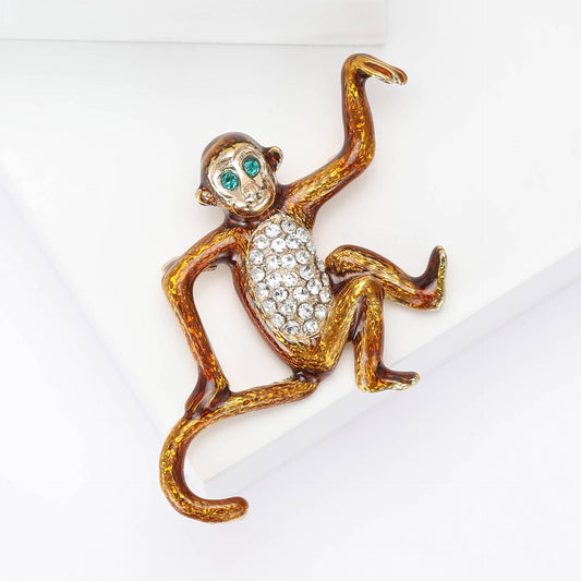 Sparkling Monkey Brooch - Spiral Circle