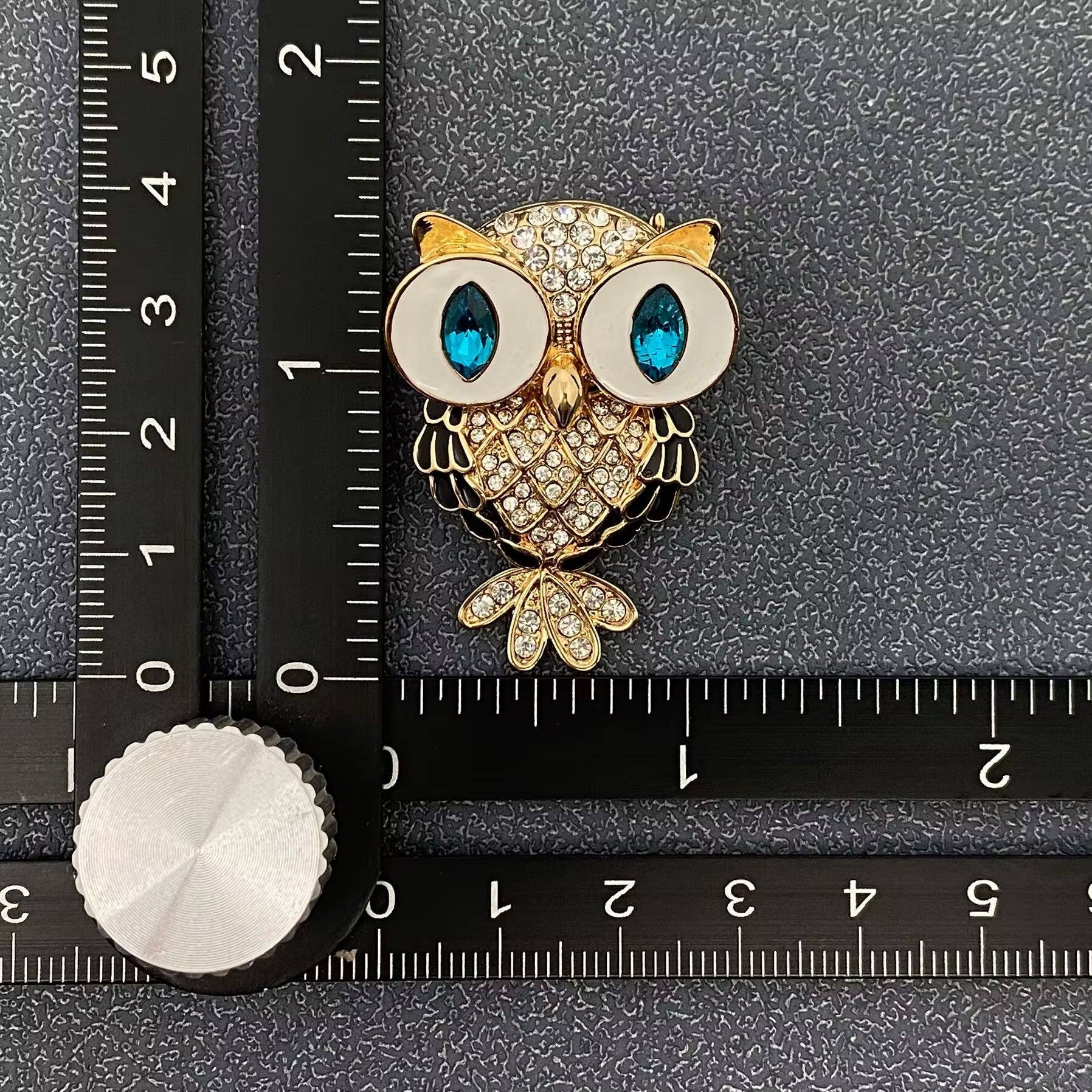 Sparkling Rhinestone Owl Brooch - Spiral Circle