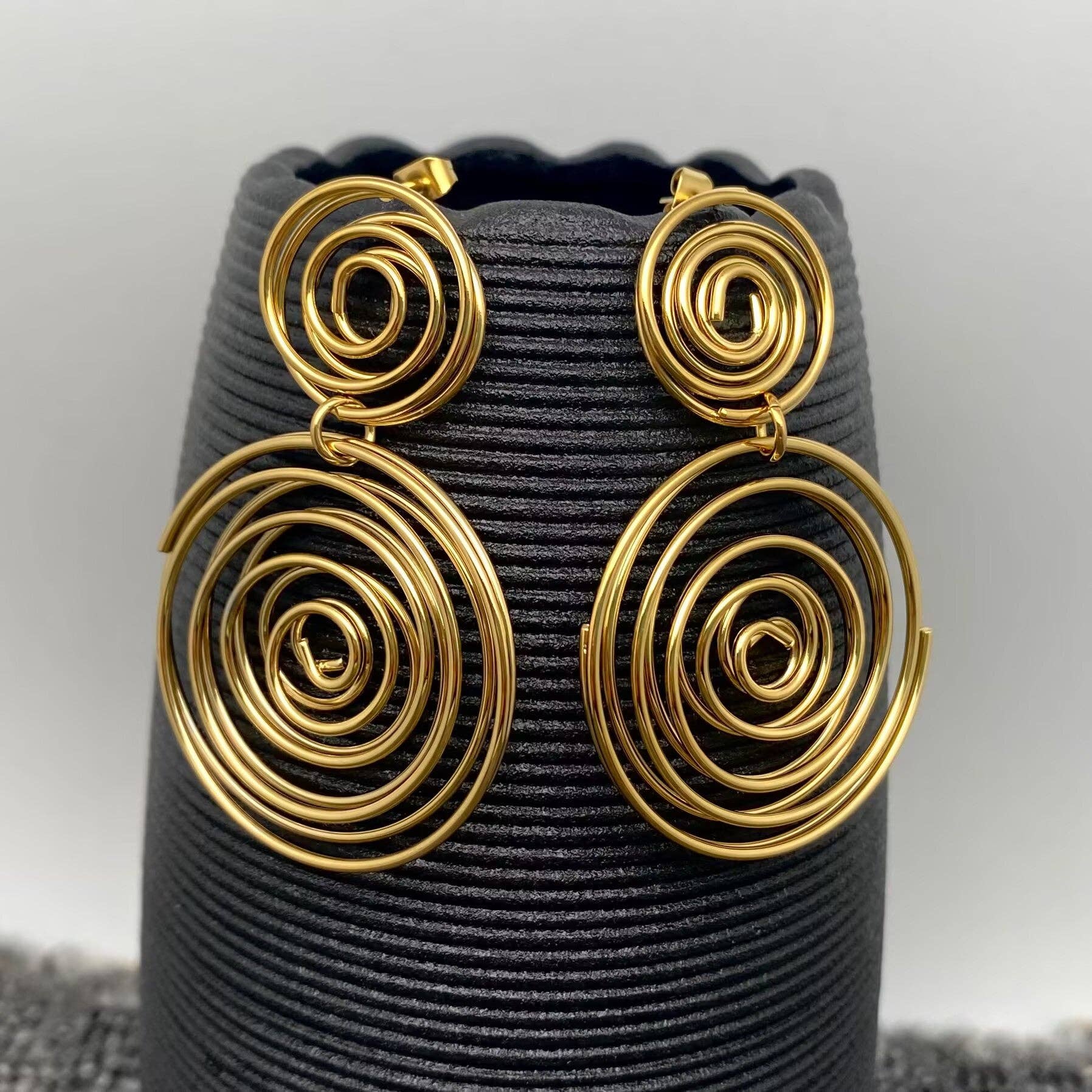 Spiral Glorious Gold Plated Earrings - Spiral Circle