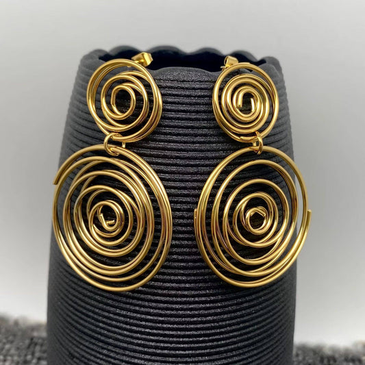 Spiral Glorious Gold Plated Earrings - Spiral Circle
