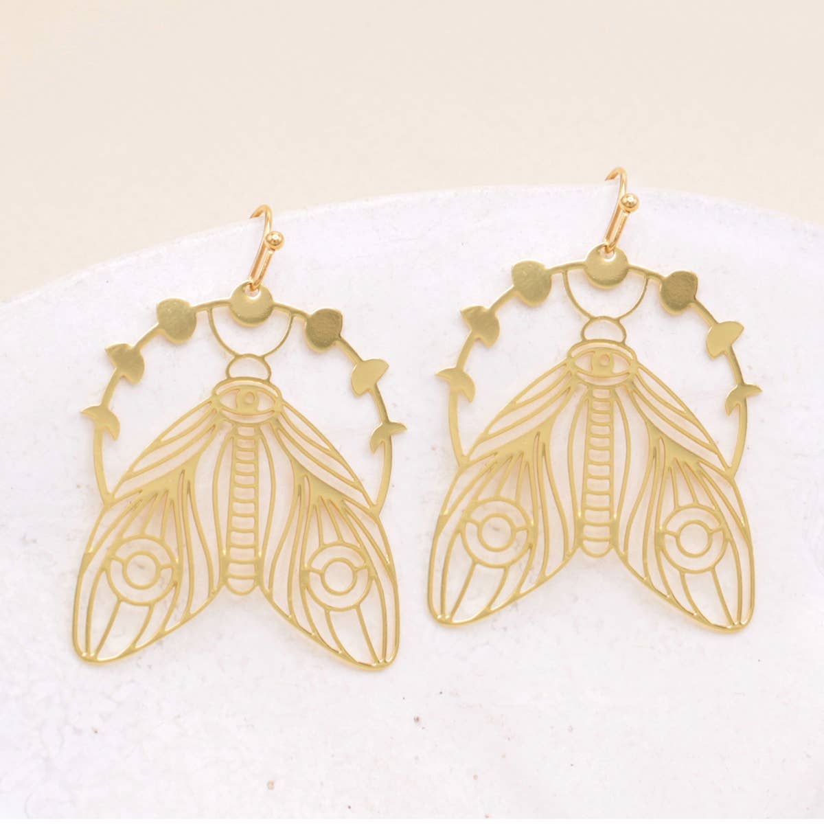 Spiritual Nights Moth Lunar Moth Earrings - Spiral Circle