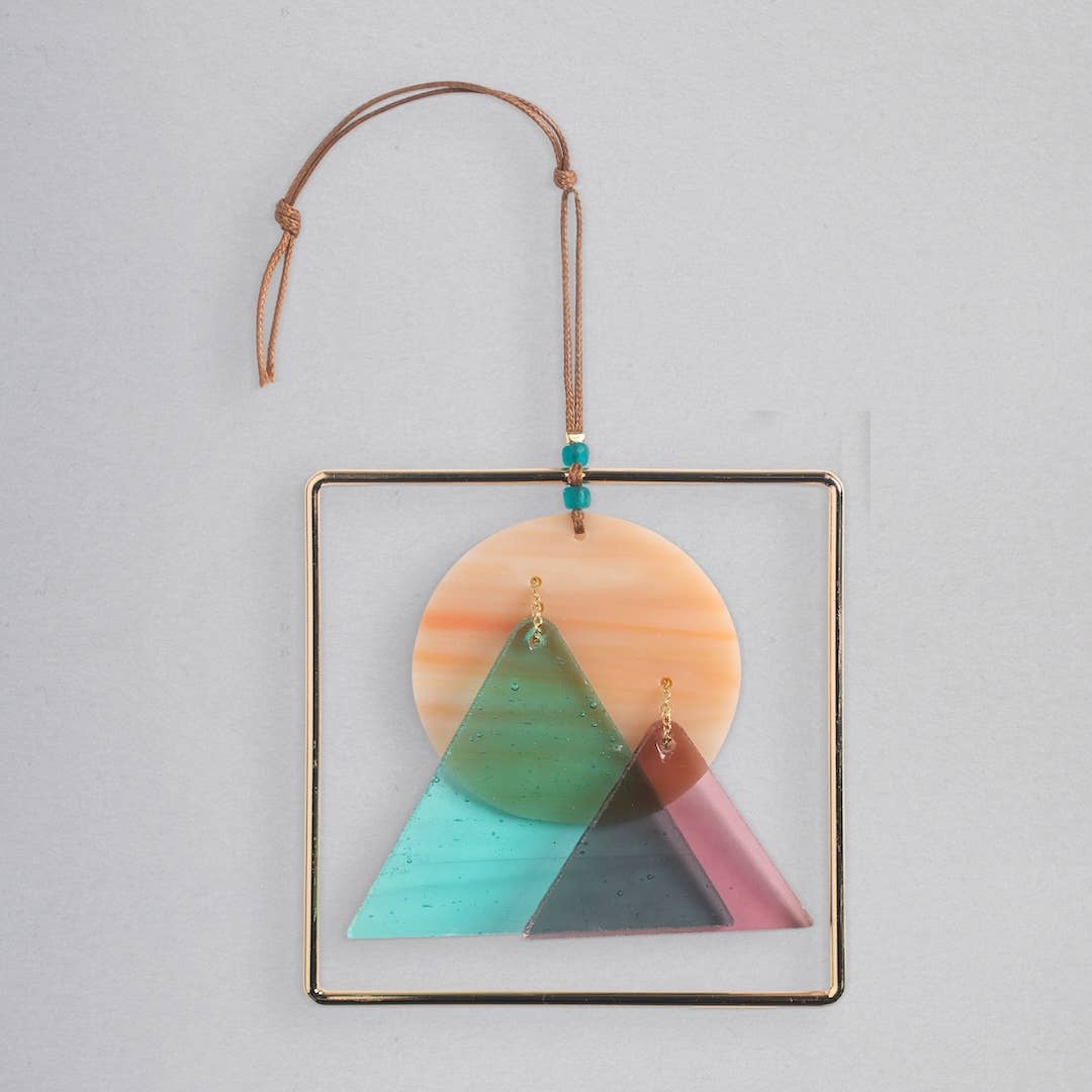 Stained Glass Light Catcher - Sunset Mountains - Spiral Circle