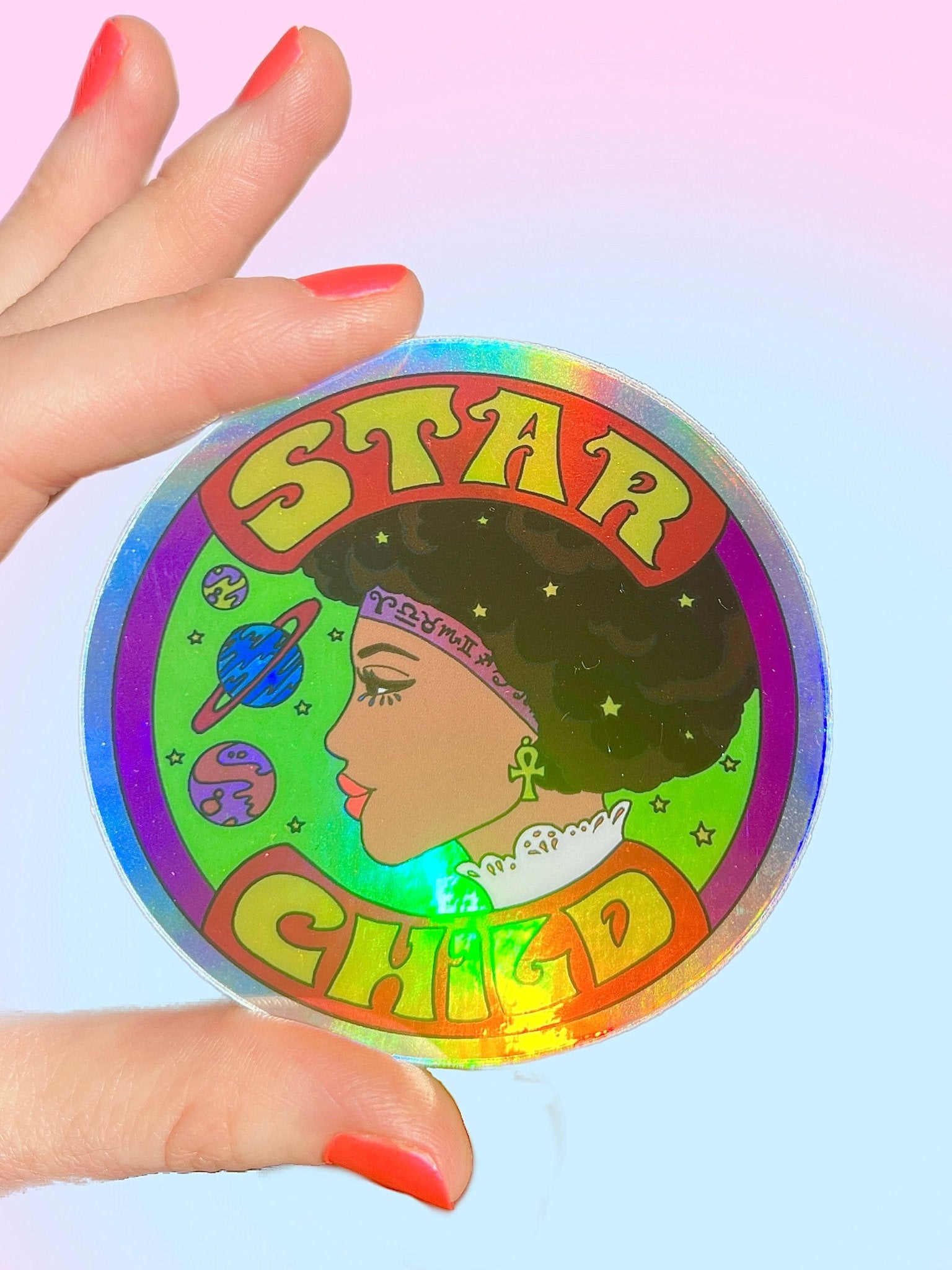 Star Child Hologram STICKER 3 Inch - Spiral Circle