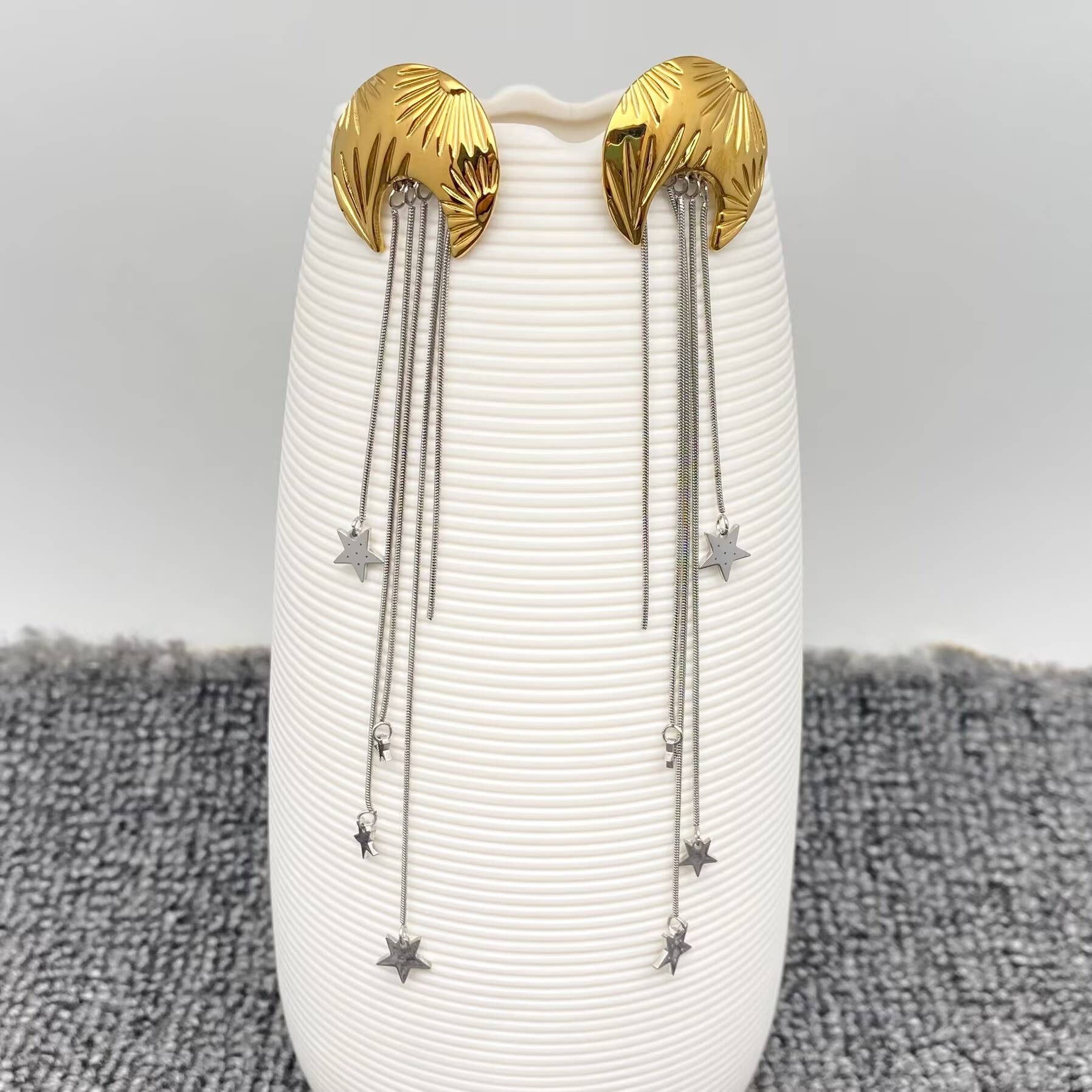Star Fringe 18K Gold Plated S.Steel Moon Earrings - FGS/MS - Spiral Circle